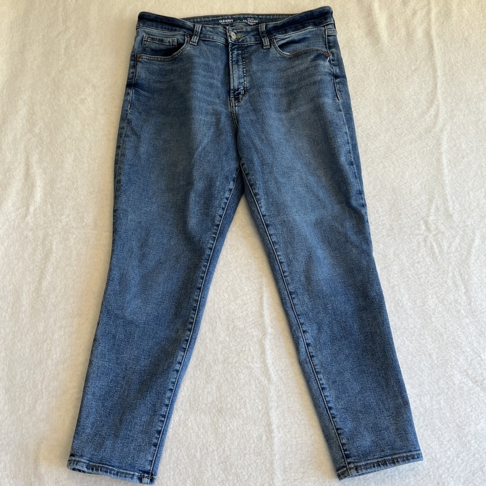 Old Navy Jeans Womens 14 Blue High Rise Straight Extra‎ Stretch Dark Wash